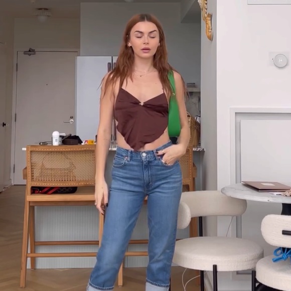 More To Come Tops - MORE TO COME | Veronica Silk Tie Halter Top in Brown with rosette